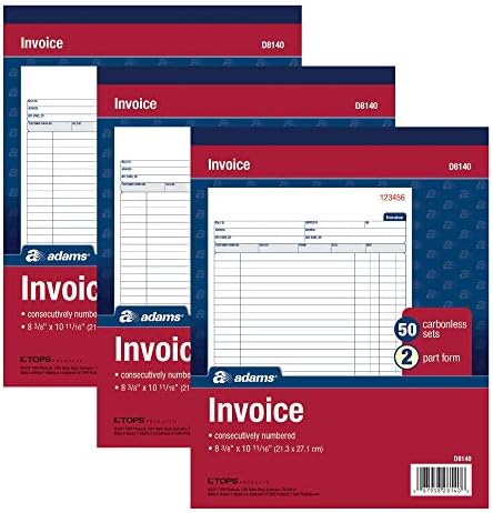Adams Invoice Book, 8-3/8 x 10-11/16 Inches, 2-Part, Carbonless, White/Canary, 50 Sets per Book (D8140), 3 Pack