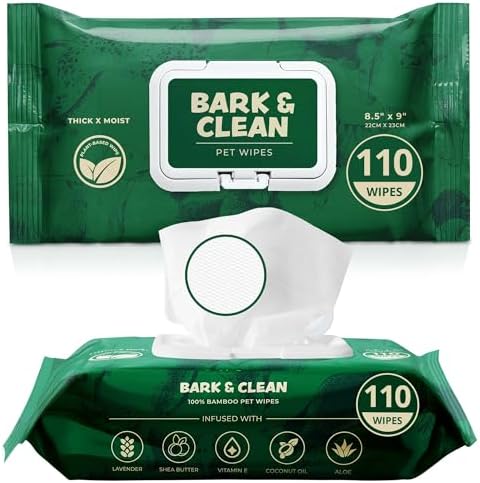 Dog Wipes for Cleaning and Deodorizing - 2 Pack of 110 8.5" x 9" Bamboo Pet Wipes - Compostable, Hypoallergenic Puppy Wipes - Dog Wipes for Paws, Butt, and Body