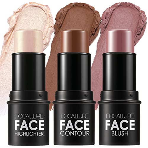 FOCALLURE 3 Pcs Cream Contour Sticks,Shades with Highlighter & Bronzer & Blush,Non-greasy Long-wear Face Contouring Pen,Easy to Sculpt the Face and Create a Lightweight Finishing Makeup,NEUTRAL