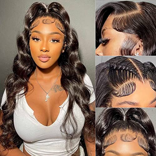 Body Wave Lace Front Wigs Human Hair - 13x4 HD Lace Frontal Wig Pre Plucked with Baby Hair 180% Density Brazilian Natural Color Human Hair Wigs for Women 28 Inch