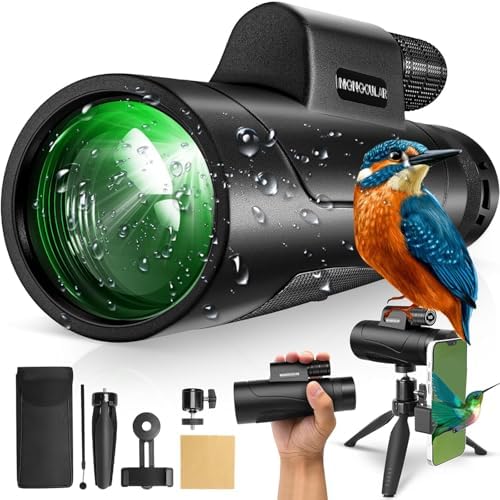 80x100 Monocular Telescope High Powered for Smartphone High Definition Monoculars for Adults with Adapter/Tripod for Bird Watching Hiking Hunting Camping Traveling Outdoor Wildlife-2025 Update
