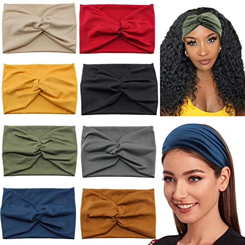 Wide Headbands for Women, Large Twist Headbands Boho Turban Headband Stretchy Head Wraps Yoga Head Bands For Women's Hair,Pack of 8