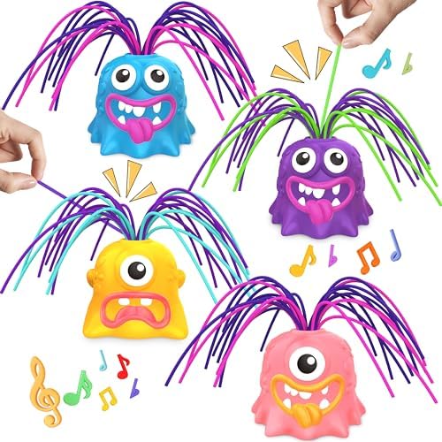 4PCS Fun Hair Pulling Fidget Screaming Monster Toys, Anti Anxiety Toys and Venting Novelty Toys, Different Screams Made by Hair Pulling, Easter Basket Stuffer for 3 4 5 6 7+ Kids Teen Boys Girls Gifts