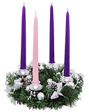 Silver Ribbon Christmas Advent Wreath - Advent Season Centerpiece Décor - Advent Candle Holder and X-mas Candles Decorations - Advent Calendar Season Decoration