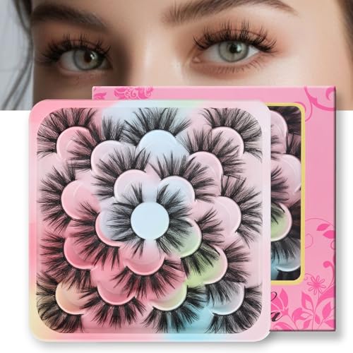 Veleasha Lashes 10 Pairs Natural Fluffy False Eyelashes Soft Wispy Lashes 3D Faux Mink Lashes Pack (A119)