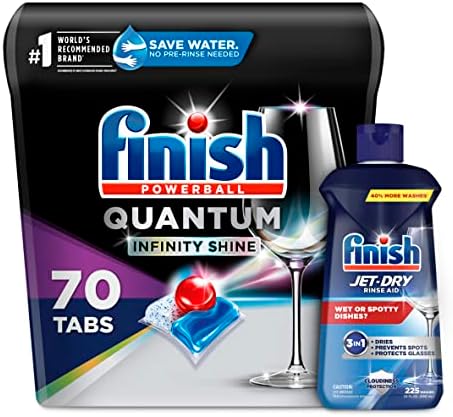 Finish Quantum Infinity Shine 70 Count Dishwasher Detergent Powerball + Jet-Dry Rinse Aid, 23oz