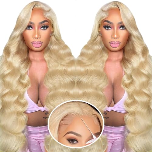Blonde Lace Front Wigs Human Hair 200% Density Blonde Wear And Go Glueless Wigs Human Hair Pre Cut 7x5 Hd Blonde Wig Human Hair Glueless Body Wave For Women (613 Lace Front Wig Human Hair 26 Inch)