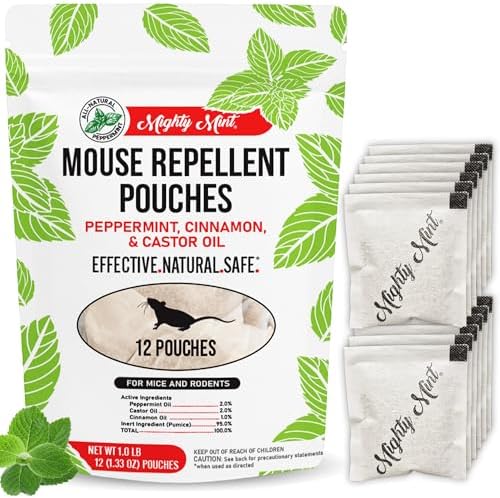 Mighty Mint Mouse Repellent Pouches, Peppermint Rodent Deterrent for Home, RV, and More, 12 Pack