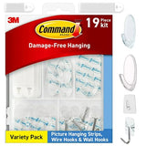 Command Clear Variety Pack, Including 8 Pairs of Picture Hanging Strips, 4 Clear Wire Hooks and 11 Wall Hooks for Hanging Home Decor, Damage Free Hanging Up to 19 Items with Command Strips