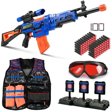 Bigpower Electric Kids Toy Sniper Rifle with Scope Tactical Vest Kit,4 in 1 Automatic Kids Sniper Rifle Toy Guns for Boys 8-12,Rifle Dart Guns for Adults，Toy Guns with Removable Magazines（2 Pieces