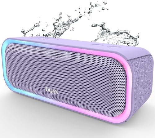 DOSS SoundBox Pro Bluetooth Speaker with 20W Stereo Sound, Active Extra Bass, IPX6 Waterproof, TWS Pairing, Multi-Colors Lights, 20H Playtime, Portable for Beach, Outdoor-Purple