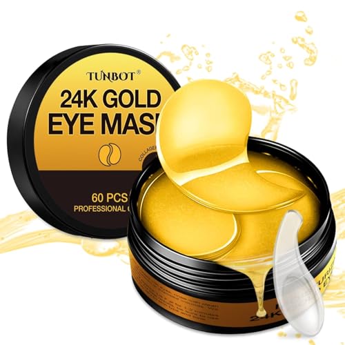 Tunbot Under Eye Patches - 60 Pieces - 24k Gold Eye Mask - Anti-Aging - Contains Collagen and Hyaluronic Acid - Removes Dark Circles, Puffiness and Wrinkles, Moisturizes - Valentine's Day gift