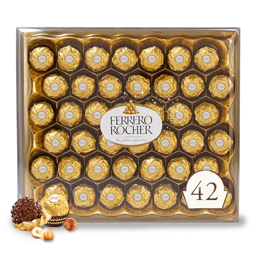 Ferrero Rocher, 42 Count, Gourmet Milk Chocolate Hazelnut, Chocolate Gift Box, Individually Wrapped, 18.5 oz