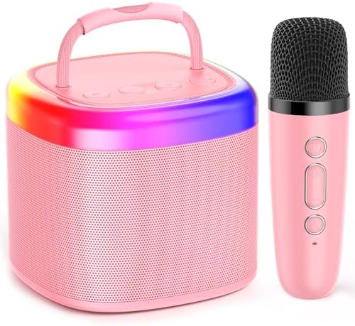 JYX Mini Karaoke Machine for Kids, Portable Bluetooth Karaoke Speaker Unpowered Cabinets with 1 Wireless Microphones and Party Lights for Adults, Birthday Gifts for Girls Boys Family Home Party(Pink)