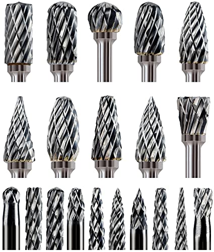 20 Pcs 1/8" Shank Carbide Burr Bits Compatible with Dremel Bits Metal Grinding Bits Wood Stone Carving Cutting Engraving Grinder Kit Attachment Rotary Tool Accessories Set Harder Than Diamond