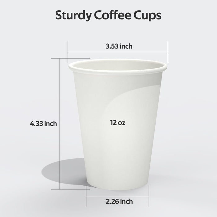 Dealusy 100 Count 12 oz Coffee Cups, Leak-Free Food Safe Paper Cups 12 oz, Disposable Coffee Cups, Hot Paper Coffee Cups 12oz, White Paper Cups for Cold and Hot Drinks