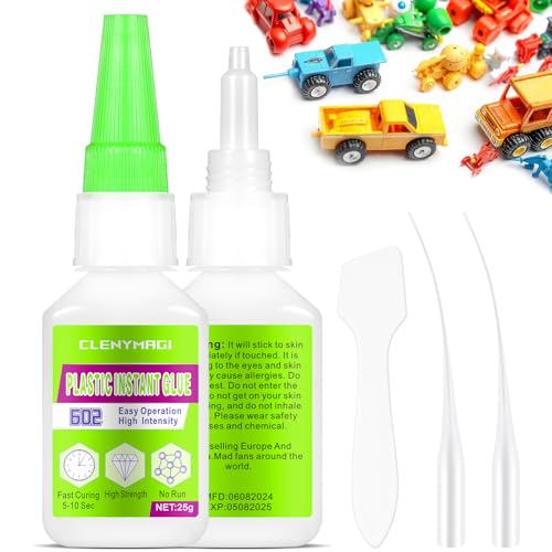 Super Glue for Plastic, 2 Pack Instant Bonding Plastic Glue, Waterproof, Heat-Resistant, Clear Lego Glue for Plastic Repair, Toy, DIY, Model Glue,3D Printing,Car