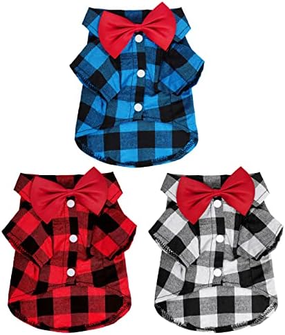 Tongcloud 3 Pack Plaid Puppy Cat Shirt Cute Dog Shirt Cat Shirt Dog Plaid Shirt Dog Shirts for Medium Dogs Cats Birthday Party and Holiday Photo