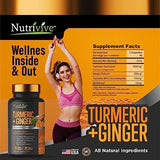 Nutrivive™ Turmeric Curcumin with Ginger 1500mg, 95% Curcuminoids & Black Pepper Extract for Ultra High Absorption & Potency, Turmeric Ginger Supplements, 120 Capsules