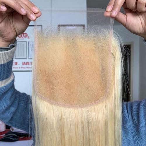 613 Blonde 5x5 Lace Closure, 12A Grade Human Hair 613 Closure Pre Plucked With Baby Hair Blonde Color Brazilian Virgin Straight Hair Invisible Lace Frontal Closure Free Part 14 Inch