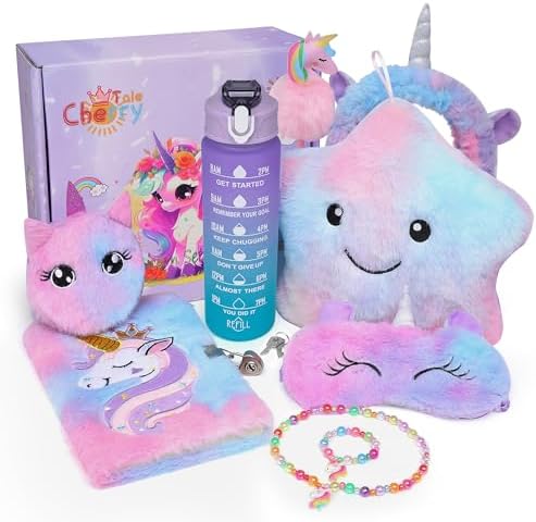 Unicorn Gifts for Girls Age 6-8, Kids Unicorn Toys Set with Light Up Star Pillow Diary Headband Eye Mask Christmas Birthday Gifts for Little Girls Age 4 5 6 7 8 9 10