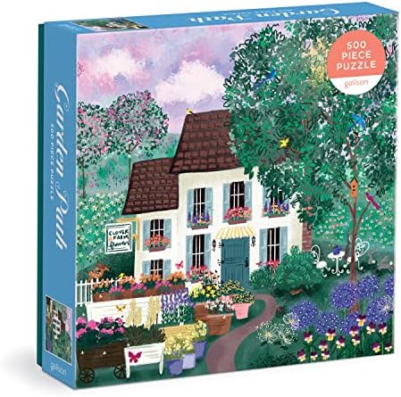 Galison Garden Path – 500 Piece Puzzle Fun and Challenging Activity with Bright and Bold Artwork of Country Cottage and Plant Path for Adults and Families