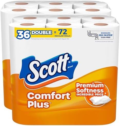 Scott ComfortPlus Toilet Paper, 36 Double Rolls, 231 Sheets per Roll, Septic-Safe, 1-Ply Toilet Tissue