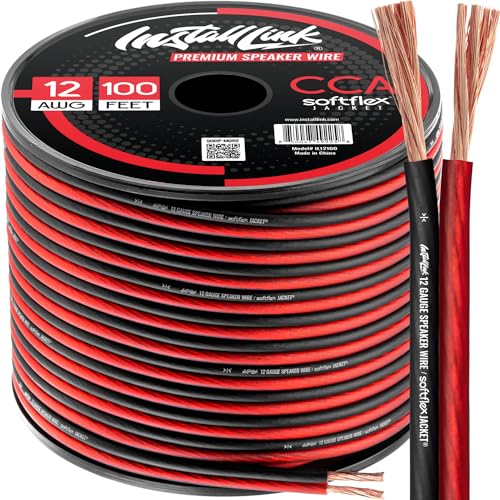 Install Link 12 AWG Gauge Speaker Wire Cable (100 Feet) Stereo, Car or Home Theater, CCA