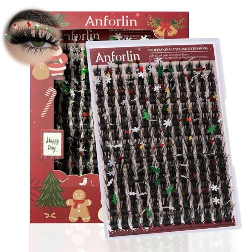 Glitter Lashes Glitter Lash Clusters 10-20mm Cluster Eyelash Extensions 168Pcs Fluffy Lash Clusters C Curl Individual Lashes for New Year Christmas Halloween Cosplay Party False Eyelashes, by Anforlin