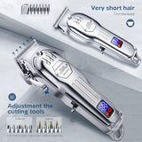 KIKIDO Hair Clippers Professional Cordless for Men, Barber Clippers for Hair Cutting Kit, Wireless LCD Display Hair Trimmers Set, Rechargeable Haircut Machine for Family (Sliver)