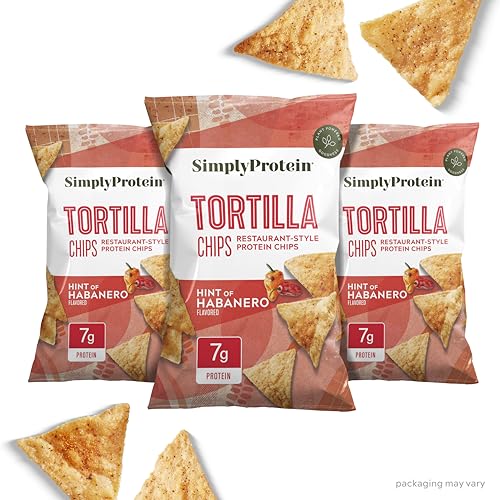 Simply Protein - Tortilla Chips, Restaurant Style Protein Chips, Hint of Habanero (3-Pack) - 7g Protein, 140 Calories, Gluten Free, Vegan - Plant Based Pea Protein Snacks - 3 Bags, 4.58oz (130g)