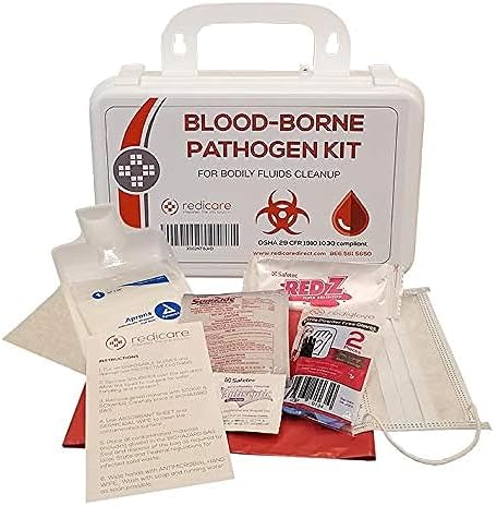 Bloodborne Pathogen/Body Fluids Cleanup Kit w/Fluid Solidifier, Biohazard Bag & Personal Protection Clothing - OSHA Requirement
