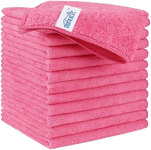HOMEXCEL Microfiber Cleaning Cloth 12 Pack, Pink Premium Microfiber Towels for Cars, Lint Free, Scratch-Free, Highly Absorbent, Reusable Cleaning Rags for Car, Household, Kitchen, 11.5"X11.5"