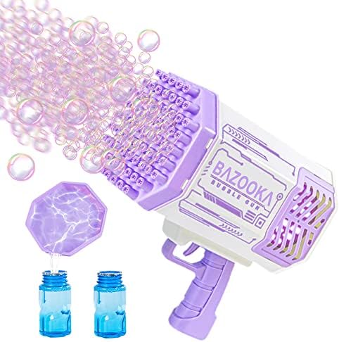 Bubble Gun, Bazooka Bubble Machine Gun, Bubble Blaster Gun with Bubble Solution, 69 Holes Bubble Bazooka Gun Outdoor Summer Toy Gifts Party Favors for Kids Purple Bubble Maker Blowers