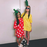 Goodstoworld Women Pineapple Dress Funny Halloween T Shirts Yellow Fruit Short Sleeve Costumes Best Friend Female All Hallows Day Funny Outfit Top Tees Cute Print Loose Swing Dress