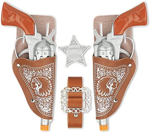 Cowboy Toys Set, 6Pieces Brown Adjustable Cowboy Gun Belt and Holster for Kids, Vintage Dress-up Accessories Costume for Halloween