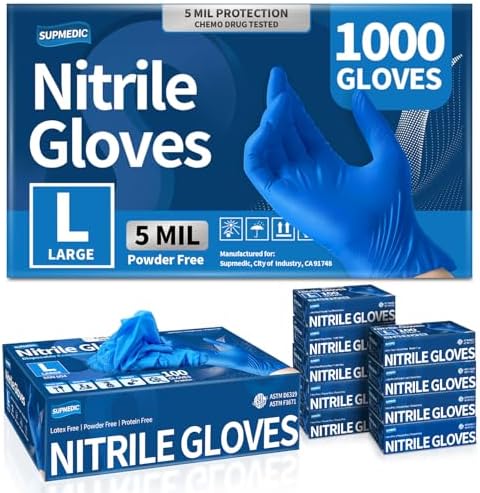 Medical Nitrile Exam Gloves, 5 mil Chemo-Rated Powder-Free Food Safe Cleaning Disposable Glove Blue 100/1000Pcs