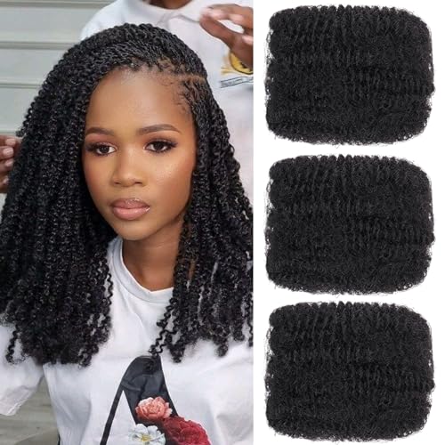 Xtrend 16 Inch 3 Bundles 90g Natural Black Afro Kinky Curly Braiding Bulk Hair For Mini Braiding Twists ，Afro Kinkys Bulk Synthetic Hair For Micro Spring Twist，Dreadlock Extensions Repair Locs Women