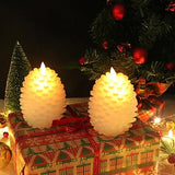 Wondise Pine Cone Flameless Flickering Candles with Remote and Timer, Set of 2 Battery Operated LED Candles Real Wax Christmas Home Decoration Candle(3.5 x 4.7 Inches, White)