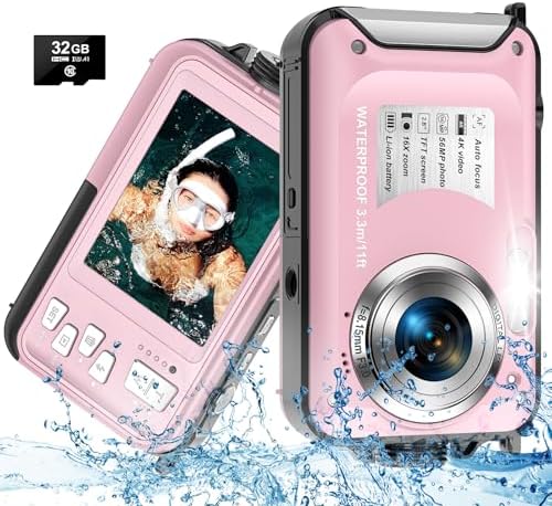 4K Underwater Camera 11FT Autofocus 56MP Waterproof Camera Compact 16X Digital Zoom Underwater Kids Digital Camera for Snorkeling with 32GB Card