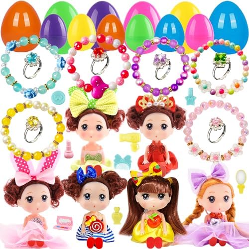 Easter Egg Fillers Prefilled Easter Eggs Filled Easter Basket Stuffers for Toddler Girls Kids with Toys Dolls Stuffed Basket Stuffers Girls Gifts Egg Hunt Non Candy Fillers Age 3 4 5 6 7 8+ Years Old
