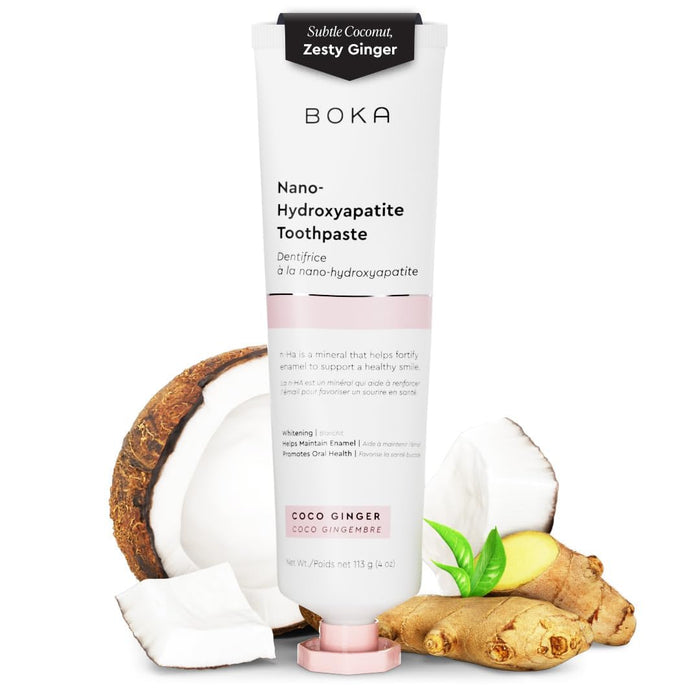 Boka Fluoride Free Toothpaste Nano Hydroxyapatite, Helps Remineralize, Appropriate for Sensitive Teeth, Whitening - for Adult, Kids Oral Care - Coco Ginger Flavor, 4 Fl Oz 1 Pk - US Manufactured