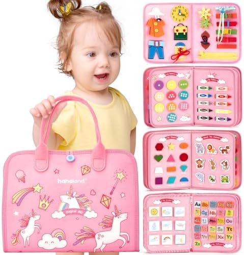 hahaland Busy Board - Montessori Toys for 2 Year Old Girl Toys Birthday Gift, Preschool Learning Activities, Educational Toddler Easter Basket Stuffers Girl Travel Toys for Ages 2-4 Two Year Old Gifts