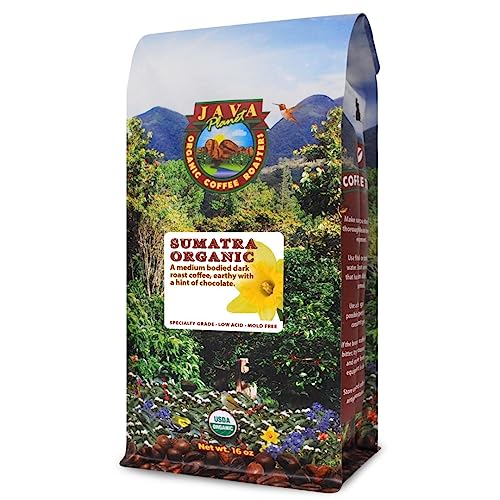 Java Planet Organic, Sumatra Single Origin Dark Roast, Smooth Full Flavored Organic Coffee Beans, Low Acid, Whole Bean Coffee 1LB Bag