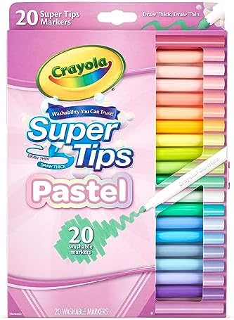 CRAYOLA Pastel- Super Tips Washable Medium Tip Markers - Pack of 20, for School and Leisure, Assorted Colours Pastel