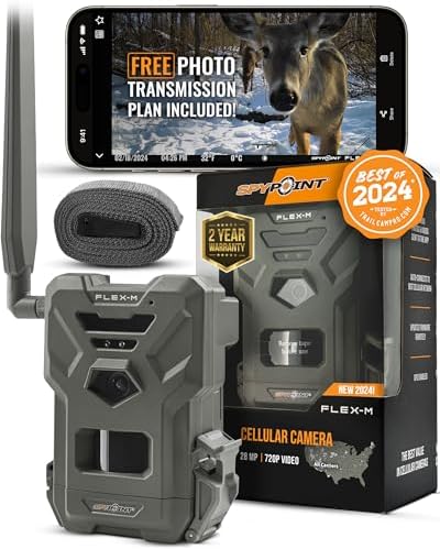SPYPOINT Flex-M Cellular Trail Camera - Best Hunting Accessories, No WiFi Needed, Night Vision, Motion Activated, Dual-Sim LTE, IP65 Water-Resistant Game Camera, 28MP Photos, 720p Videos + Sound (1)