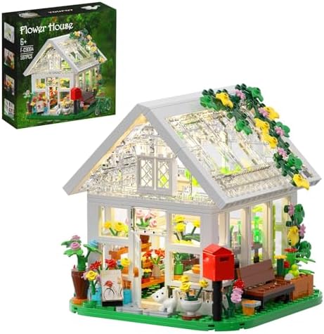 Flower House Building Set, Garden House Building Toy with LED Light, Creative Building Playset, Build a Greenhouse Model, Great Gift for Friends or Girls (597 Pieces)