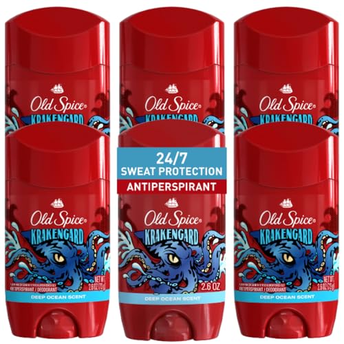 Old Spice Antiperspirant Deodorant for Men, 24/7 Freshness & Lasting Scent, 48hr Sweat & Odor Protection, Krakenguard Scent, Wild Collection, 2.6 oz (Pack of 6)