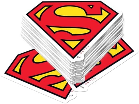 Superman Shield Logo 50ct Vinyl Large Deluxe Sticker Pack Stacked – Stickers for Laptops, Water Bottles, Scrapbooking, Skateboards, Indoor/Outdoor – Officially Licensed
