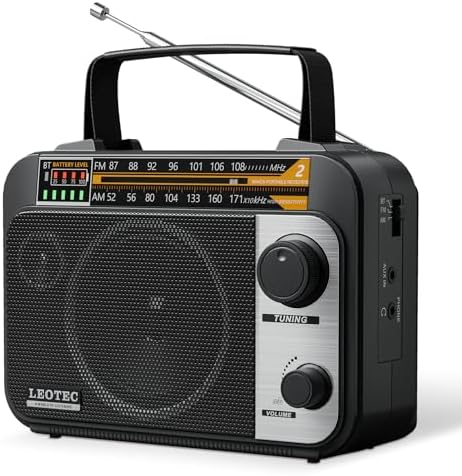 LEOTEC AM FM Radio with Bluetooth,Portable Vintage Transistor Radio Rechargeable Battery/4 AA Cell Battery Operated/Plug in Wall,AUX,Big Speaker,Headphone Small Gifts for Senior